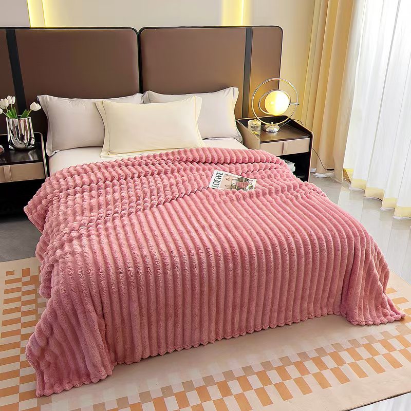 Fluffery Stripe Fleece Throw – Ultra Plush Ribbed Blanket with 1.6" Wide Channel Texture