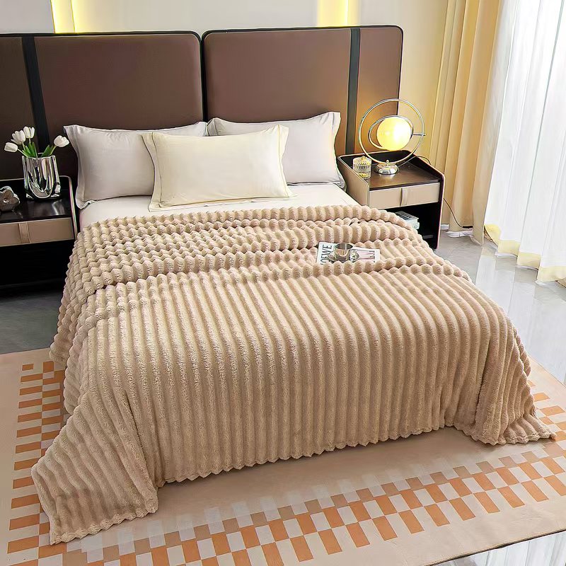 Fluffery Stripe Fleece Throw – Ultra Plush Ribbed Blanket with 1.6" Wide Channel Texture