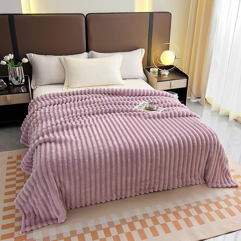 Fluffery Stripe Fleece Throw – Ultra Plush Ribbed Blanket with 1.6" Wide Channel Texture
