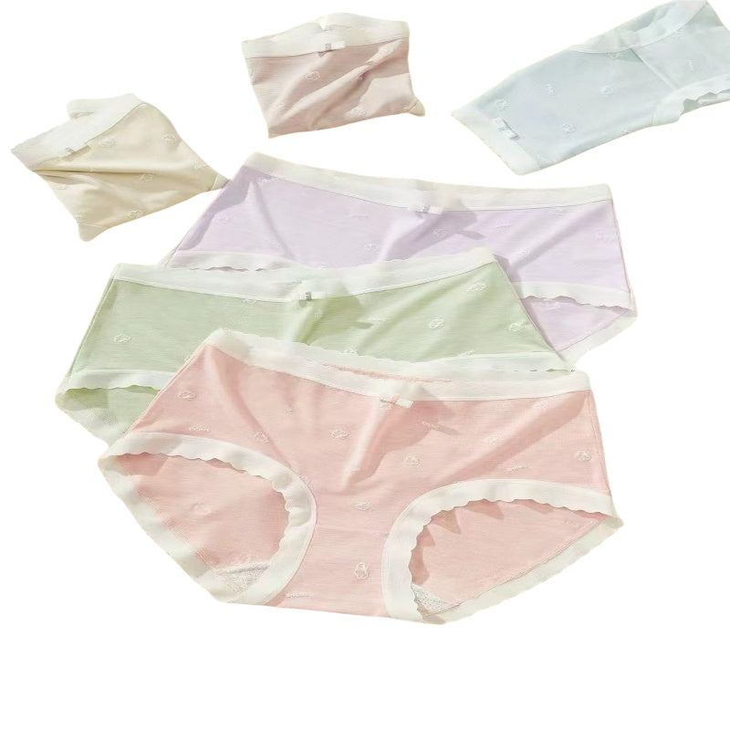 Texlina Women’s Soft Cotton Mid-Rise Briefs with Scalloped Trim – Pastel Comfort Series