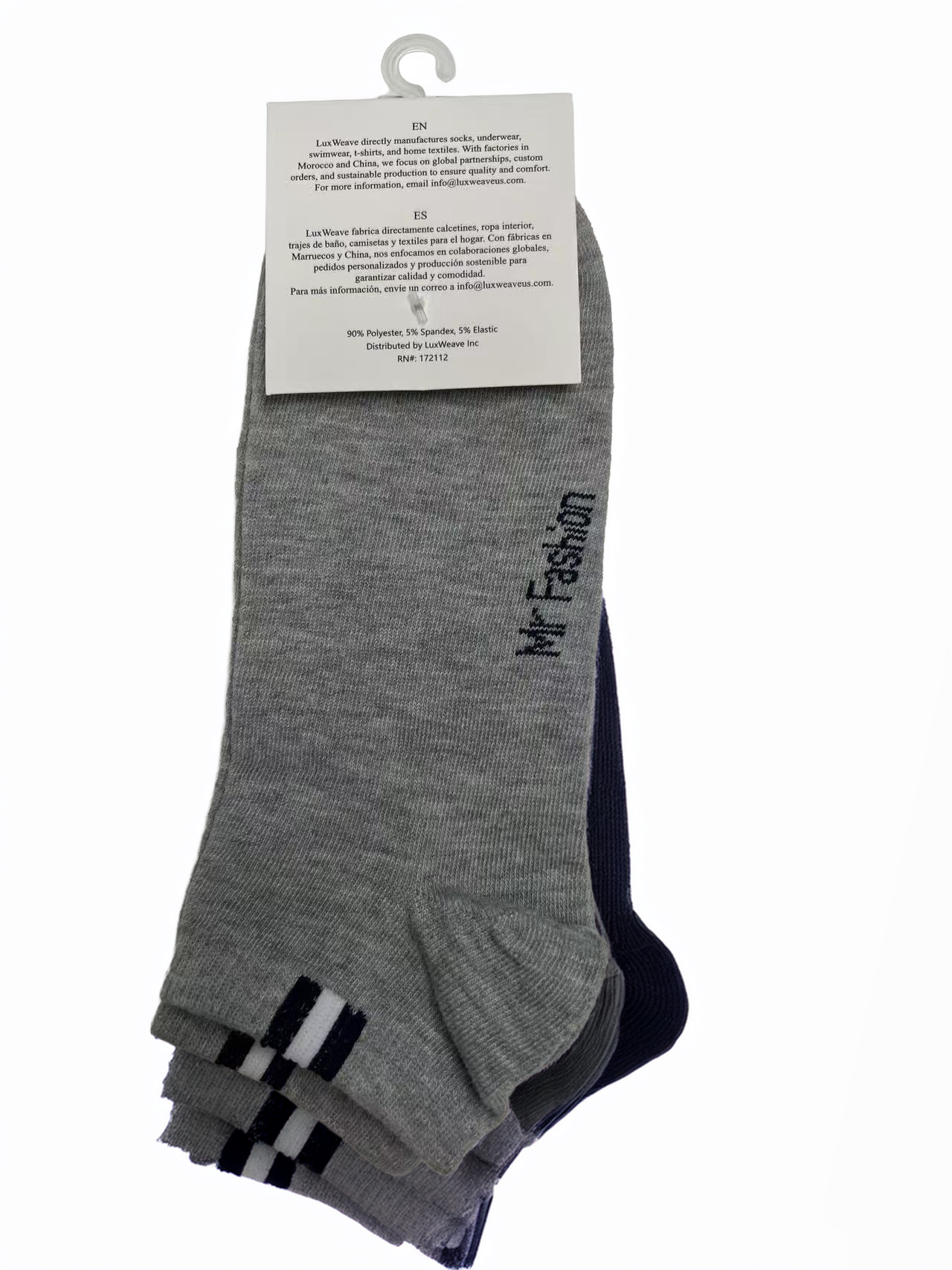 Texlina™ Men’s Performance Low-Cut Socks – Grey Mélange | Navy & White Accent Stripes