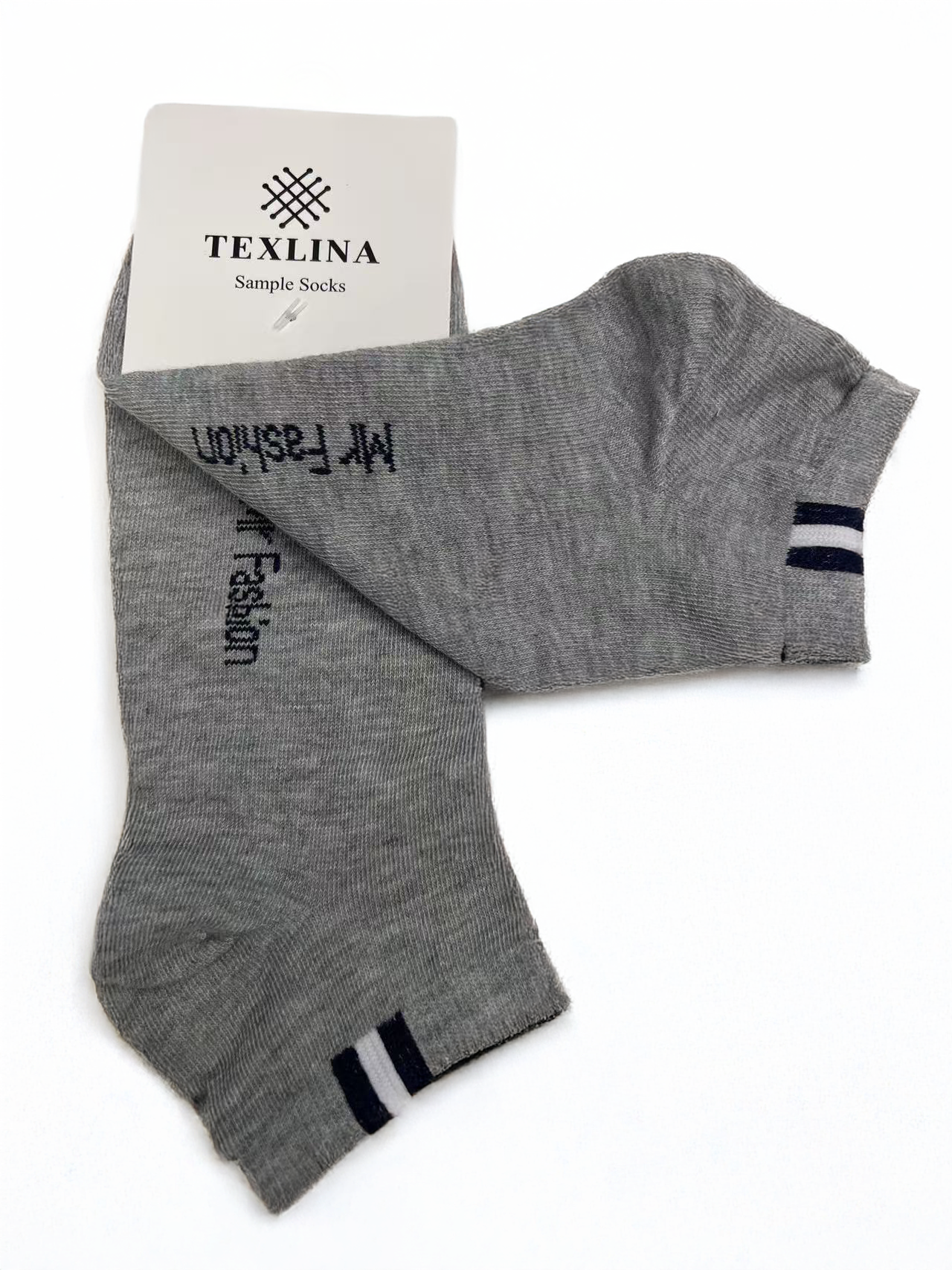 Texlina™ Men’s Performance Low-Cut Socks – Grey Mélange | Navy & White Accent Stripes
