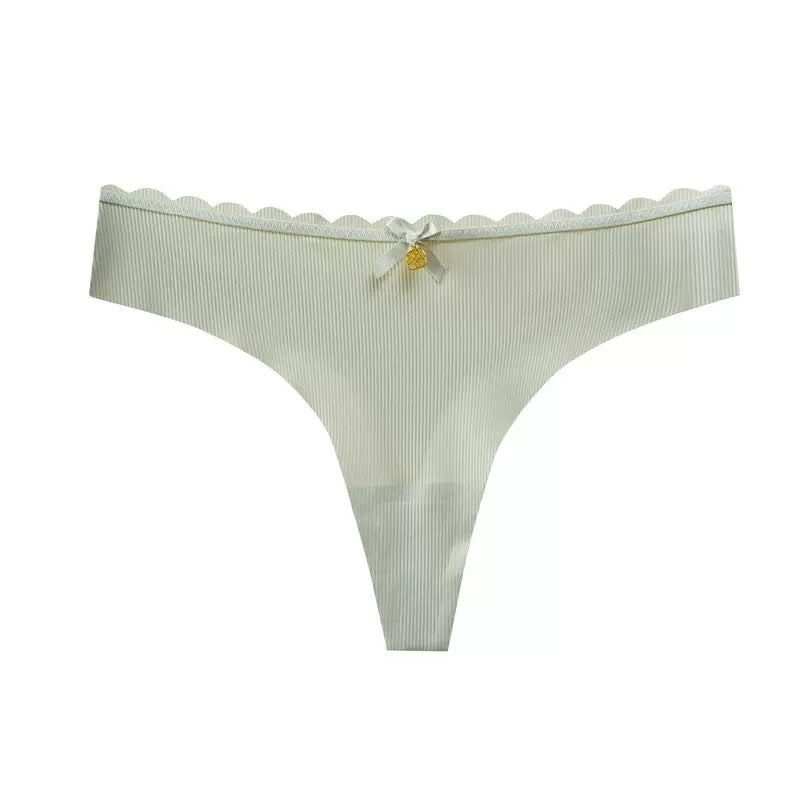 Texlina Women’s Ribbed Micro Thong with Satin Bow & Charm – CharmKnit™ Minimal Luxe Series( 10 PCS/Pack)