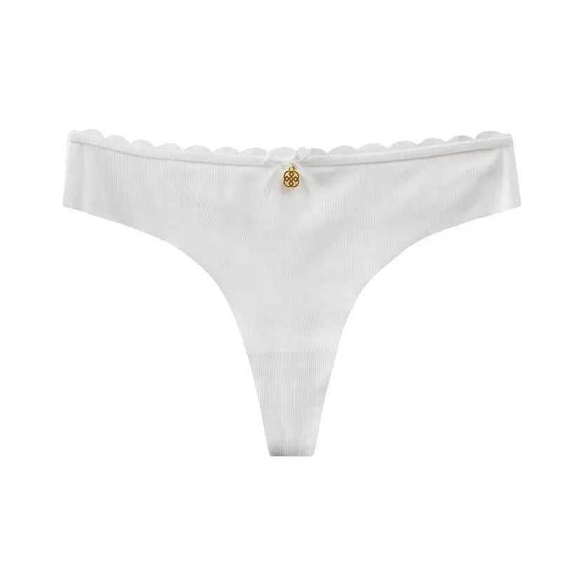 Texlina Women’s Ribbed Micro Thong with Satin Bow & Charm – CharmKnit™ Minimal Luxe Series( 10 PCS/Pack)