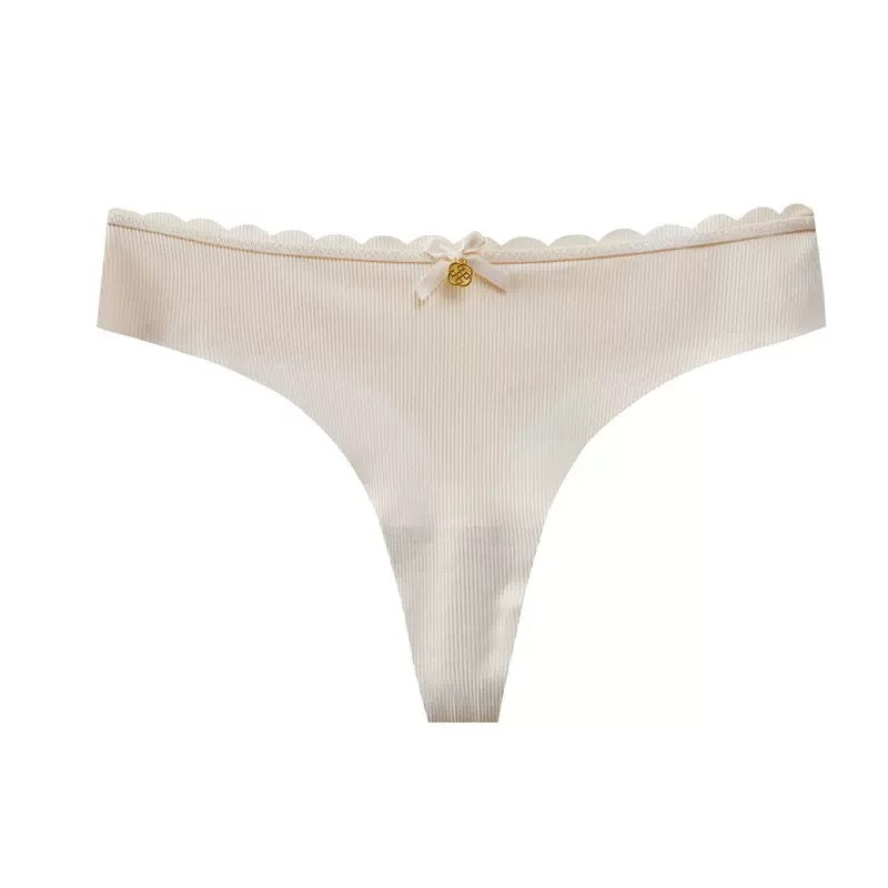 Texlina Women’s Ribbed Micro Thong with Satin Bow & Charm – CharmKnit™ Minimal Luxe Series( 10 PCS/Pack)