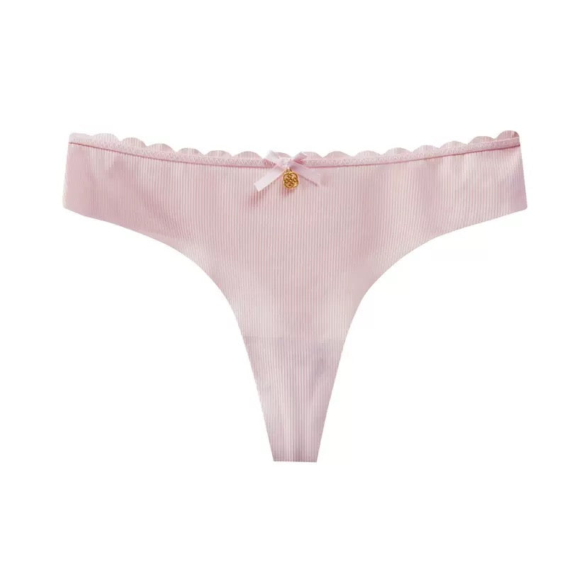 Texlina Women’s Ribbed Micro Thong with Satin Bow & Charm – CharmKnit™ Minimal Luxe Series( 10 PCS/Pack)