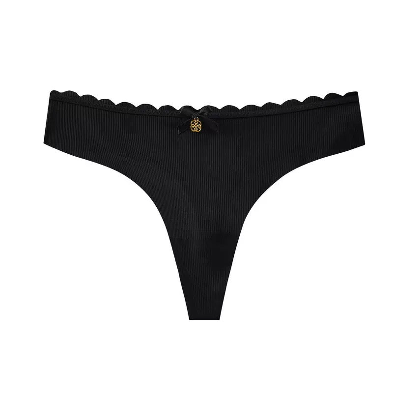 Texlina Women’s Ribbed Micro Thong with Satin Bow & Charm – CharmKnit™ Minimal Luxe Series( 10 PCS/Pack)