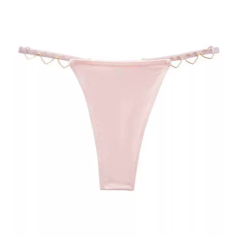 Texlina Women’s Ribbed Thong with Heart-Shaped Metal Side Straps – LoveLink™ Statement Charm Series( 10 PCS/Pack)