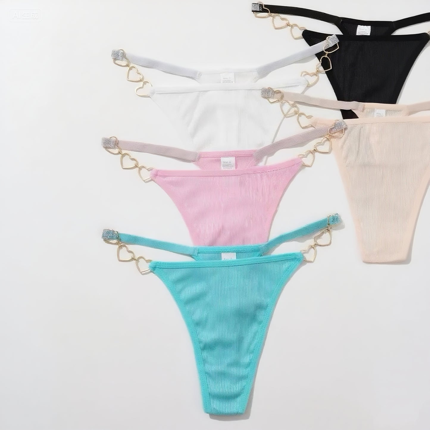 Texlina Women’s Ribbed Thong with Heart-Shaped Metal Side Straps – LoveLink™ Statement Charm Series( 10 PCS/Pack)