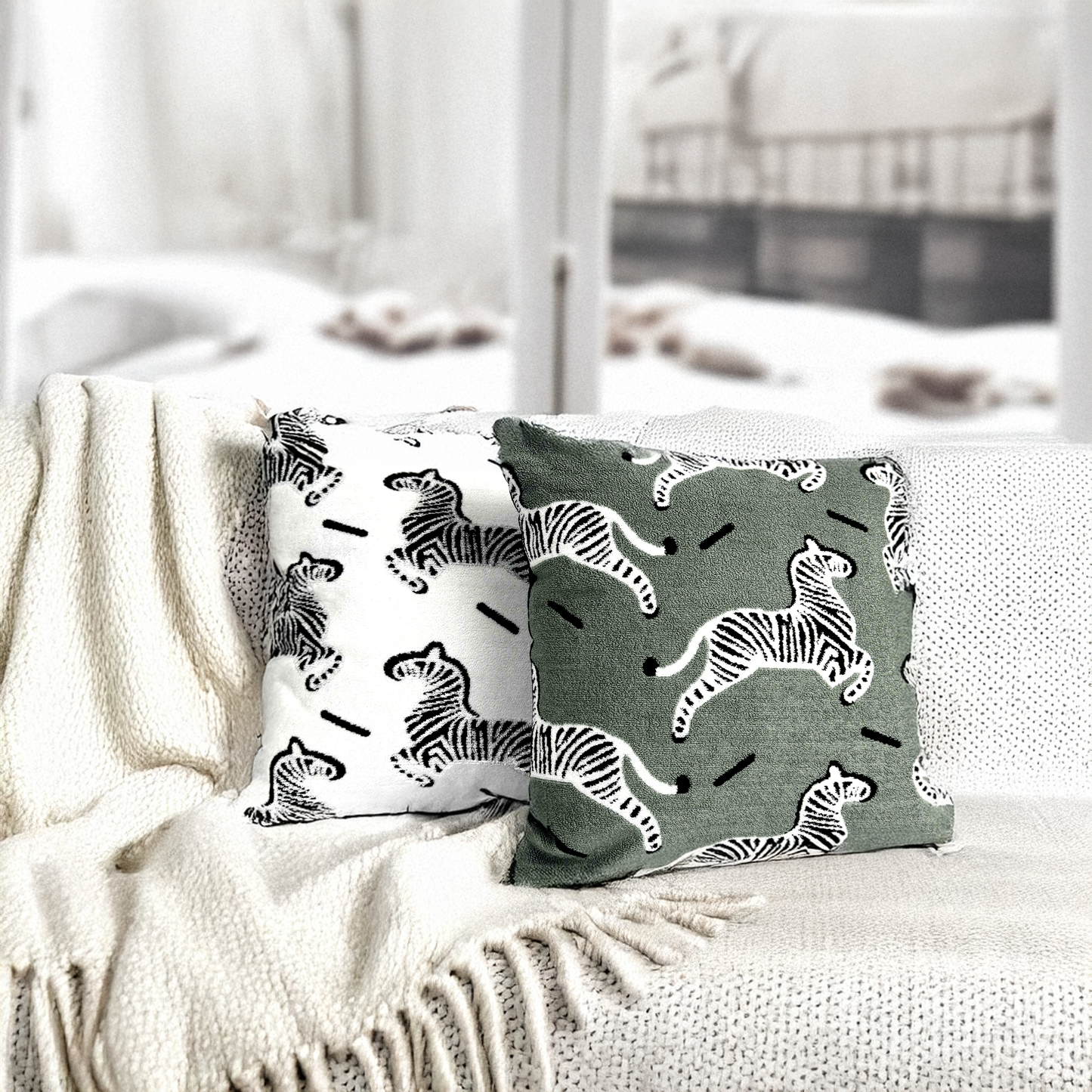 Fluffery Cozy Zebra Throw Pillow, Short Fur, White (18" x 18" / 45 x 45 cm)