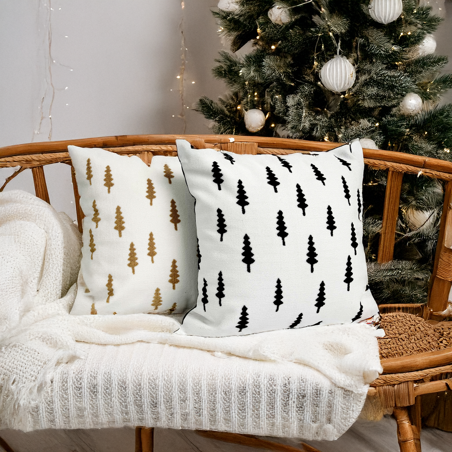 Texlina Cozy Pine Tree Throw Pillow, Brown (18" x 18" / 45 x 45 cm)