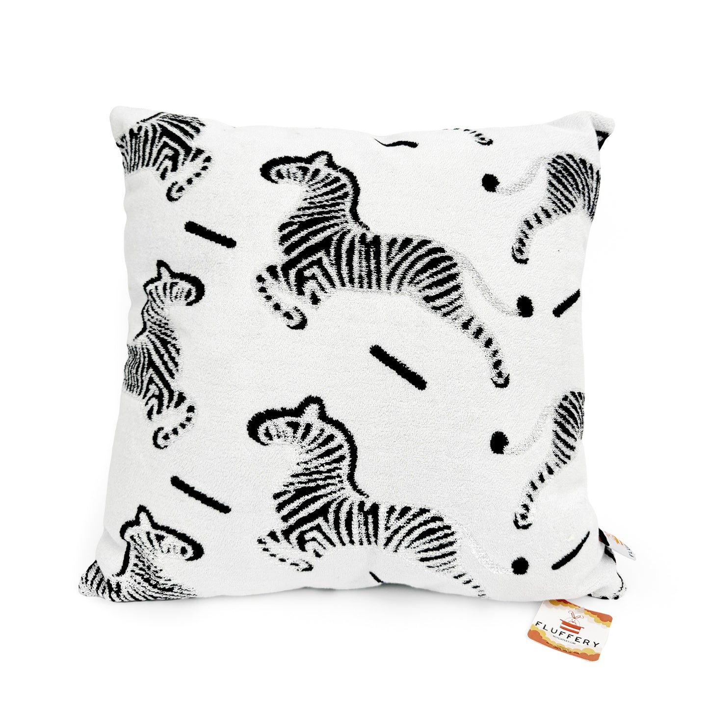 Fluffery Cozy Zebra Throw Pillow, Short Fur, White (18" x 18" / 45 x 45 cm)