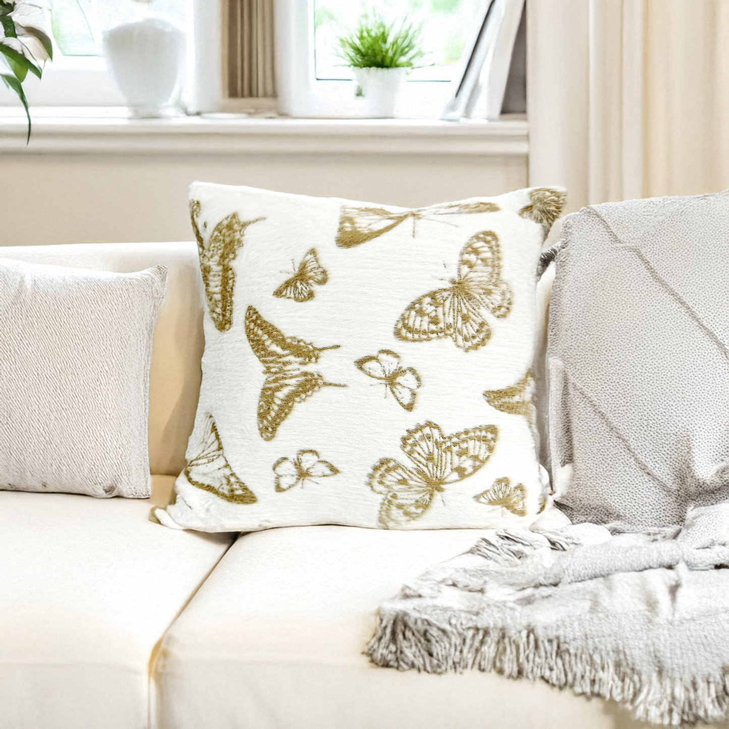 Soft Butterfly Throw Pillow, Short Fur (18" x 18" / 45 x 45 cm)