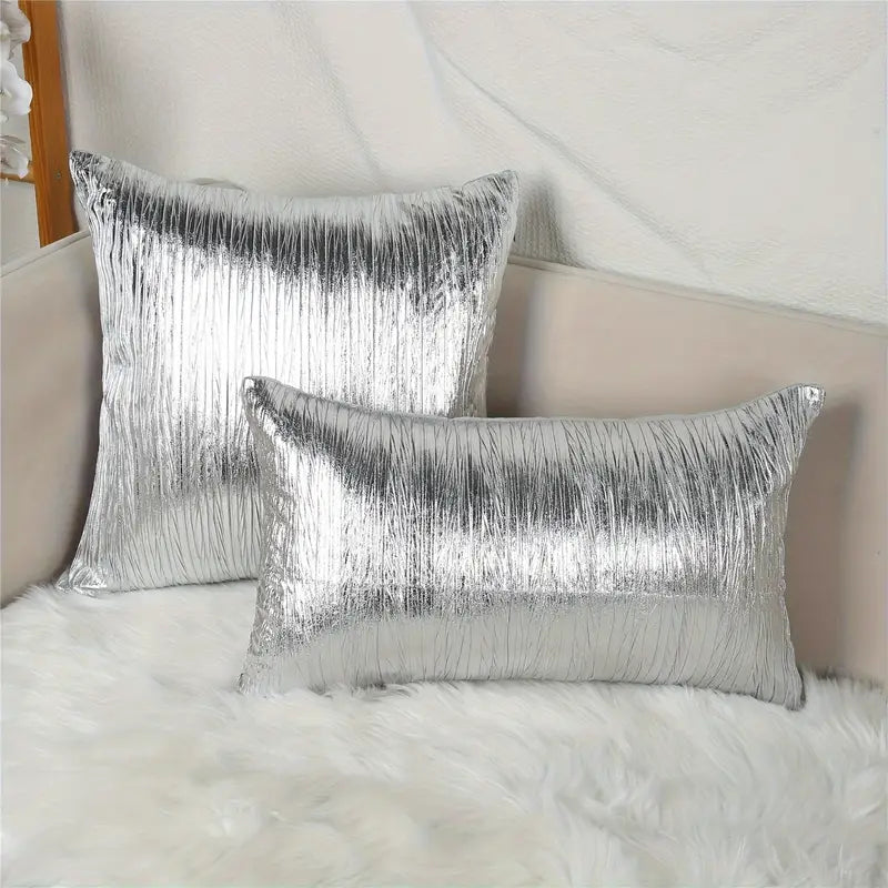 Faux Leather Throw Pillow, Silver (12" x 20" / 30 x 50 cm)
