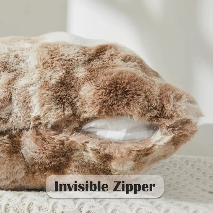 Soft Faux Rabbit Fur Throw Pillow Square 18" x 18" Decor