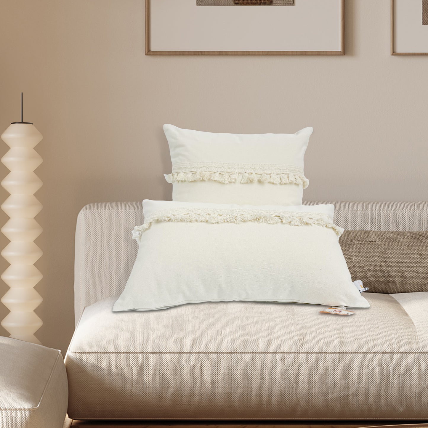 Boho Decorative Throw Pillow, Cream (12" x 20" / 30 x 50 cm)