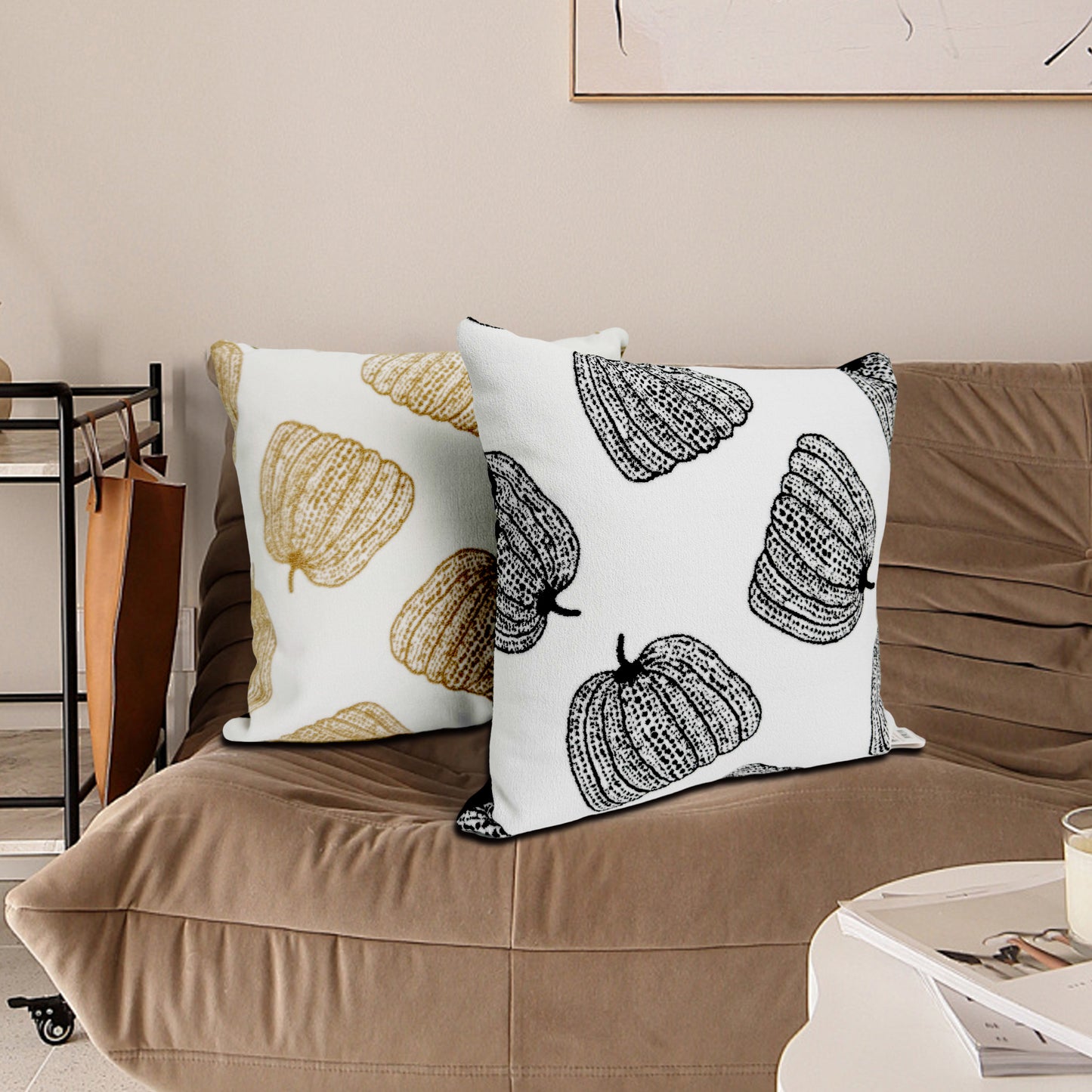 Fluffery Cozy Pumpkin Throw Pillow, Yellow (18" x 18" / 45 x 45 cm)