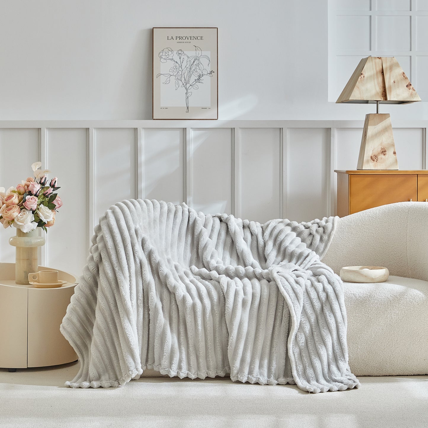 Fluffery Stripe Fleece Throw – Ultra Plush Ribbed Blanket with 1.6" Wide Channel Texture