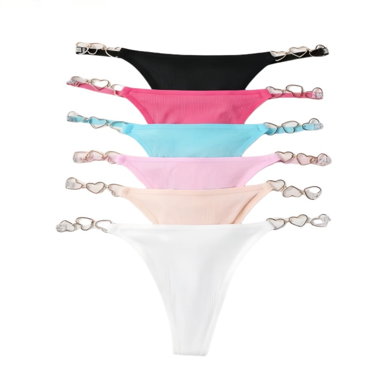 Texlina Women’s Ribbed Thong with Heart-Shaped Metal Side Straps – LoveLink™ Statement Charm Series( 10 PCS/Pack)