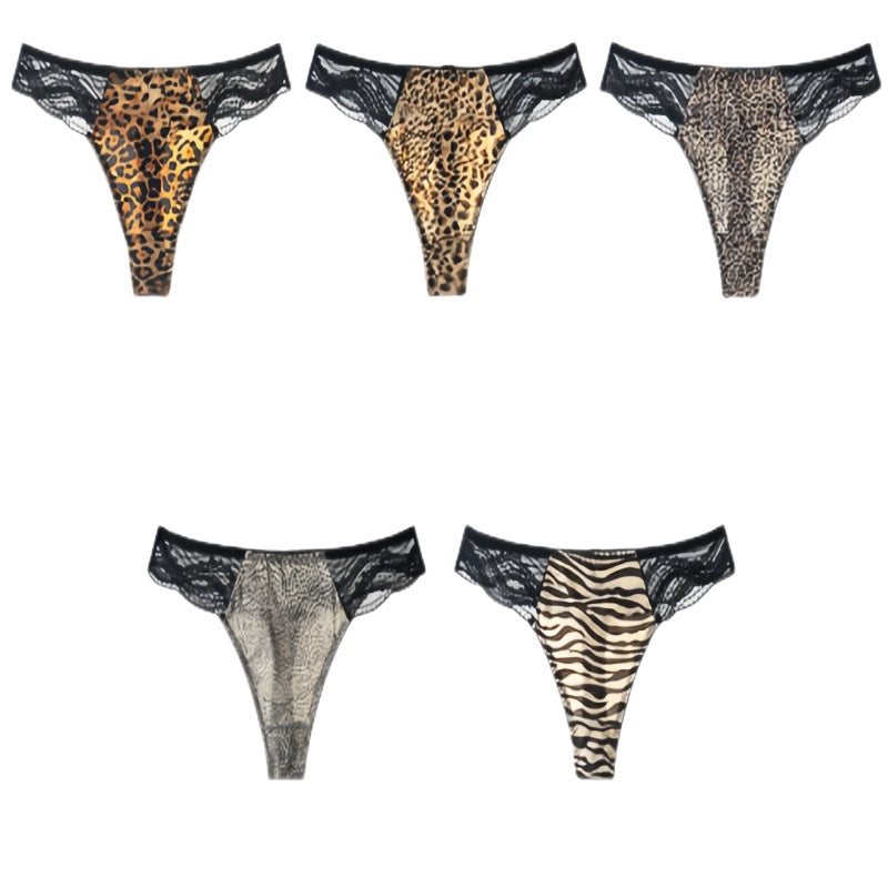 Texlina Women’s Animal Print Lace Thong – WildLuxe™ Fierce & Flirty Collection( 10 PCS/Pack)