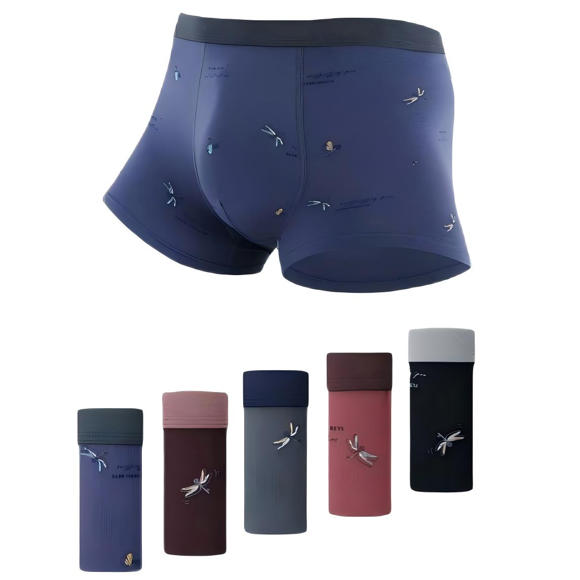 Texlina Men’s Ice Silk Dragonfly Print Boxer Briefs – LuxeCool™ Nature Series