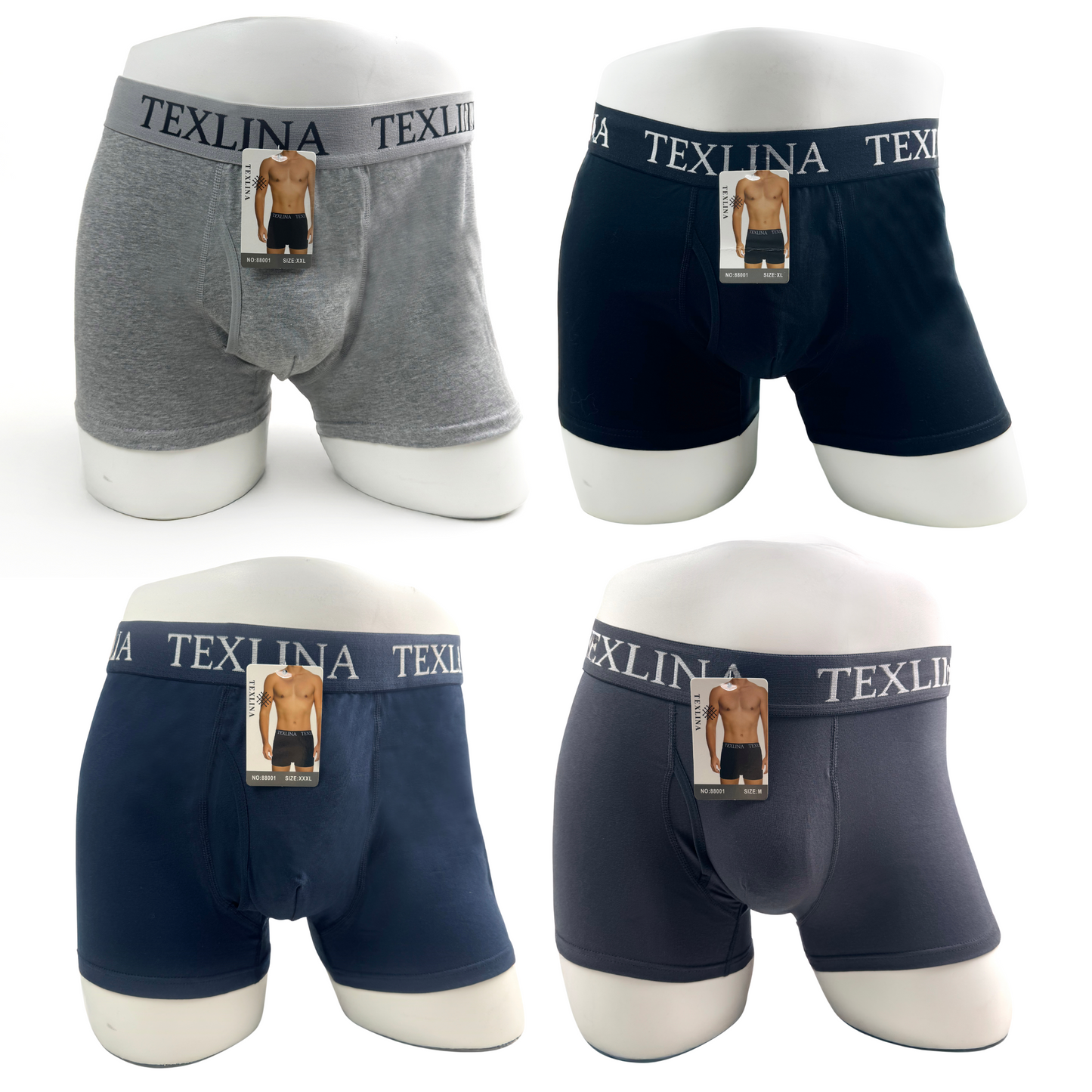 Texlina Men's Stretch Boxer Brief Underwear, Cotton, Assorted, 3-Pack