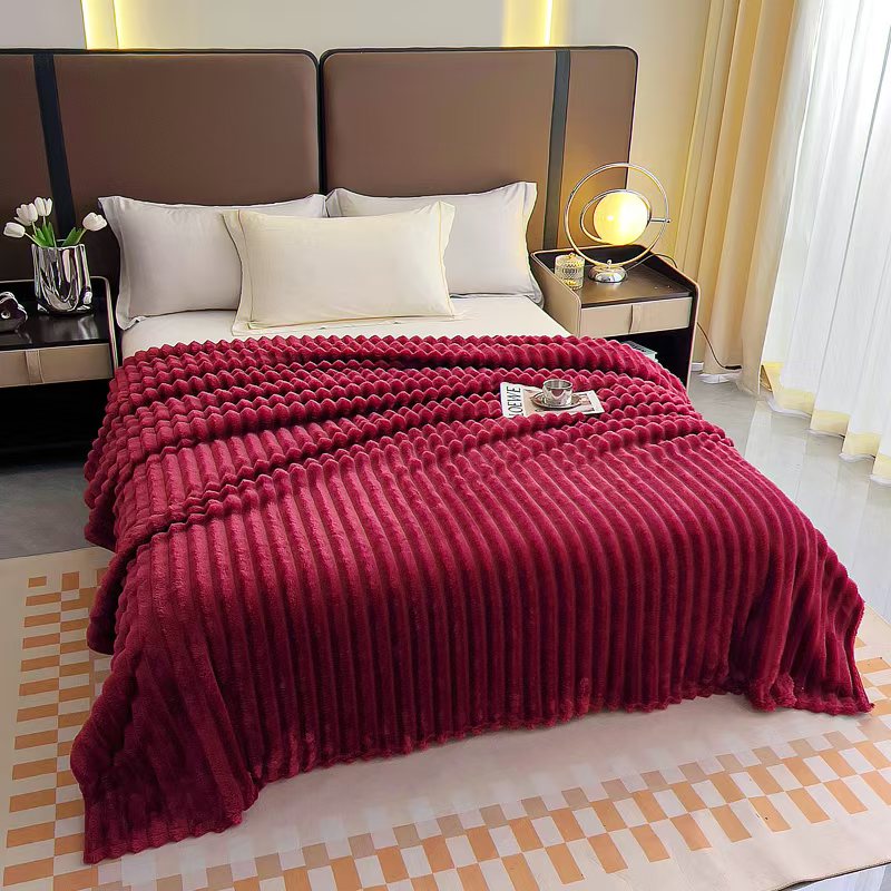 Fluffery Stripe Fleece Throw – Ultra Plush Ribbed Blanket with 1.6" Wide Channel Texture