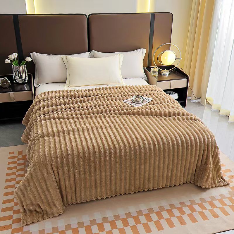 Fluffery Stripe Fleece Throw – Ultra Plush Ribbed Blanket with 1.6" Wide Channel Texture