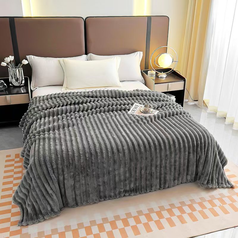 Fluffery Stripe Fleece Throw – Ultra Plush Ribbed Blanket with 1.6" Wide Channel Texture