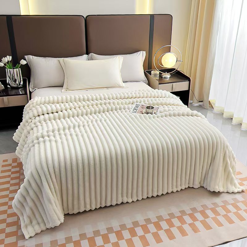 Fluffery Stripe Fleece Throw – Ultra Plush Ribbed Blanket with 1.6" Wide Channel Texture
