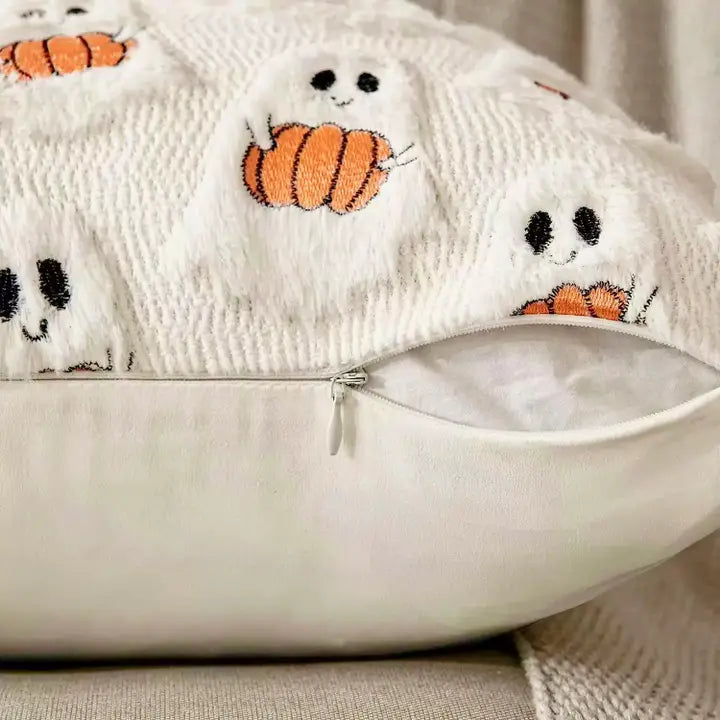 Ghost & Pumpkin Halloween Throw Pillow 18x18 – With Insert