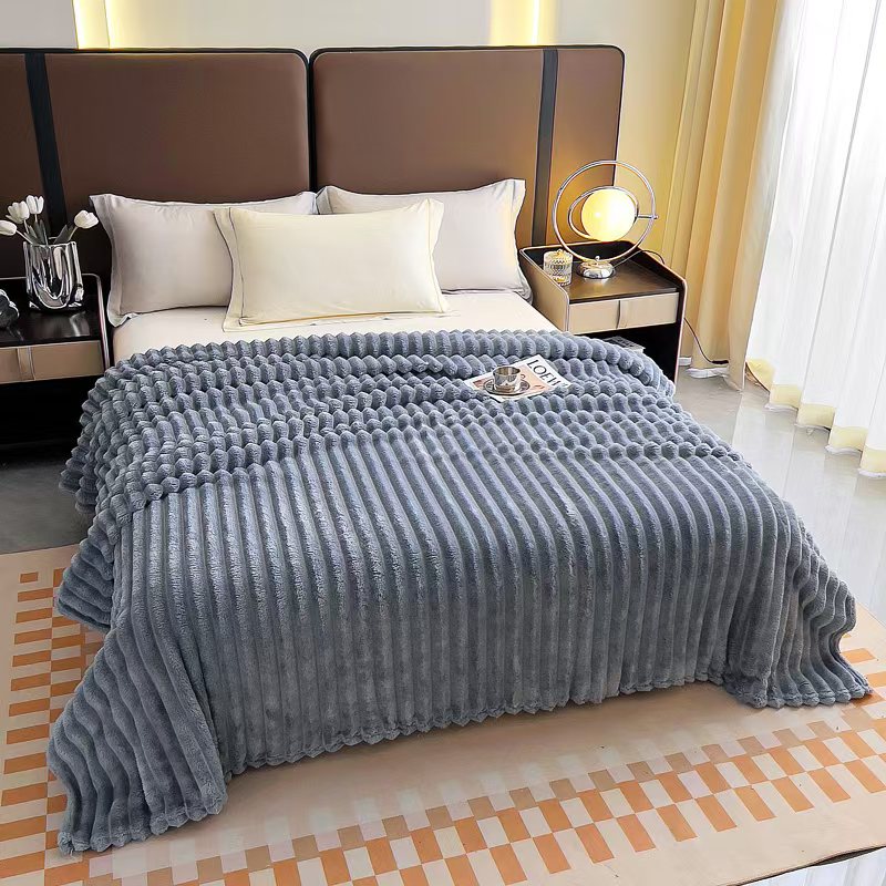 Fluffery Stripe Fleece Throw – Ultra Plush Ribbed Blanket with 1.6" Wide Channel Texture