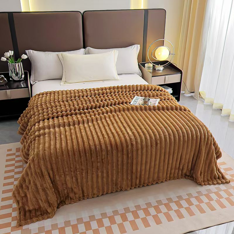Fluffery Stripe Fleece Throw – Ultra Plush Ribbed Blanket with 1.6" Wide Channel Texture