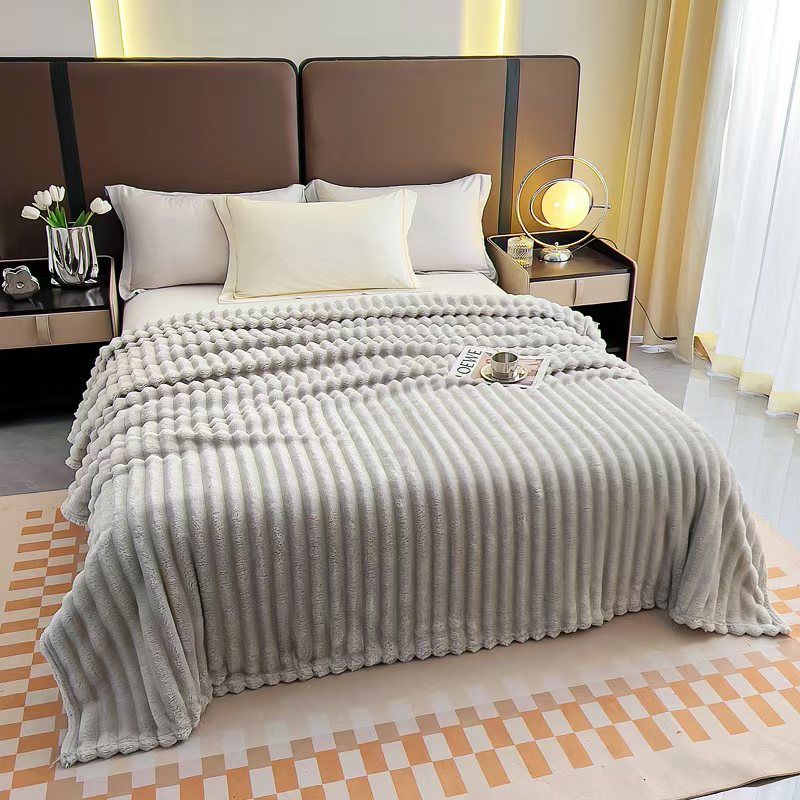 Fluffery Stripe Fleece Throw – Ultra Plush Ribbed Blanket with 1.6" Wide Channel Texture