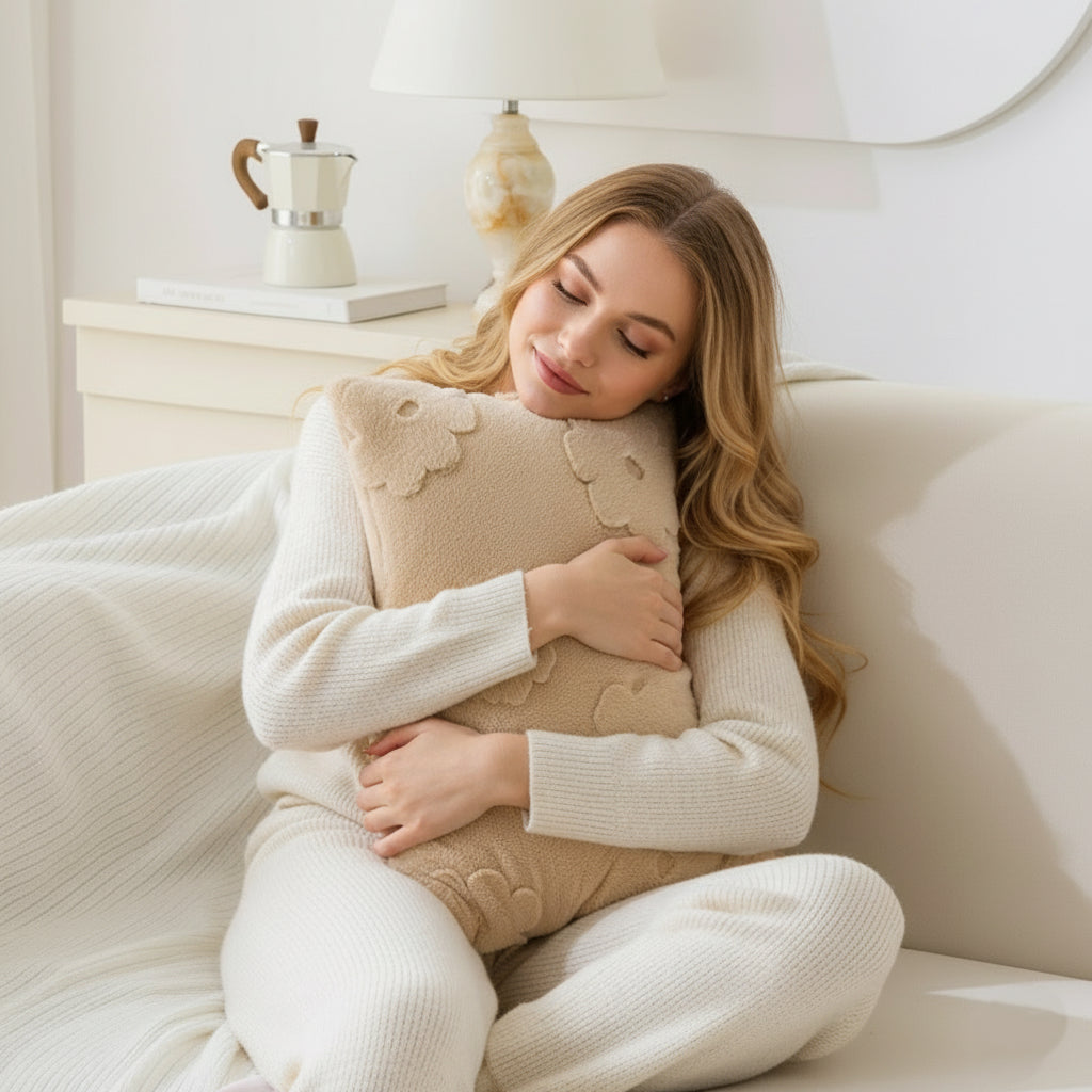 Fluffery Floral Embroidered Throw Pillow, White (12" x 20" / 30 x 50 cm)