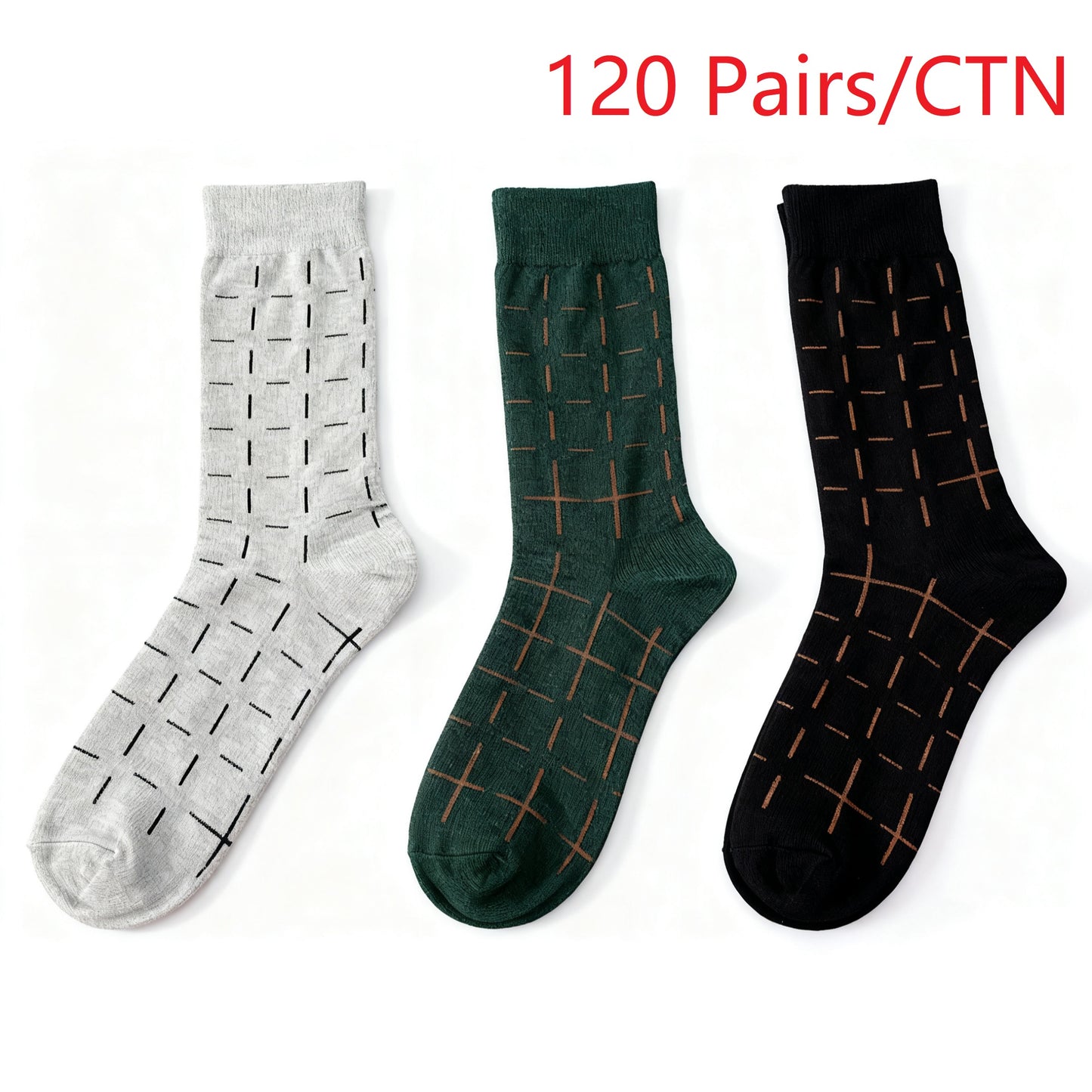Men's Grid Pattern Crew Socks - Soft Elastic Fit Casual 1CTN