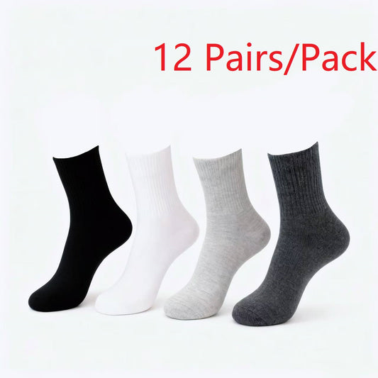Men's Mid-Calf Solid Socks - Soft Polyester Elastic Fit