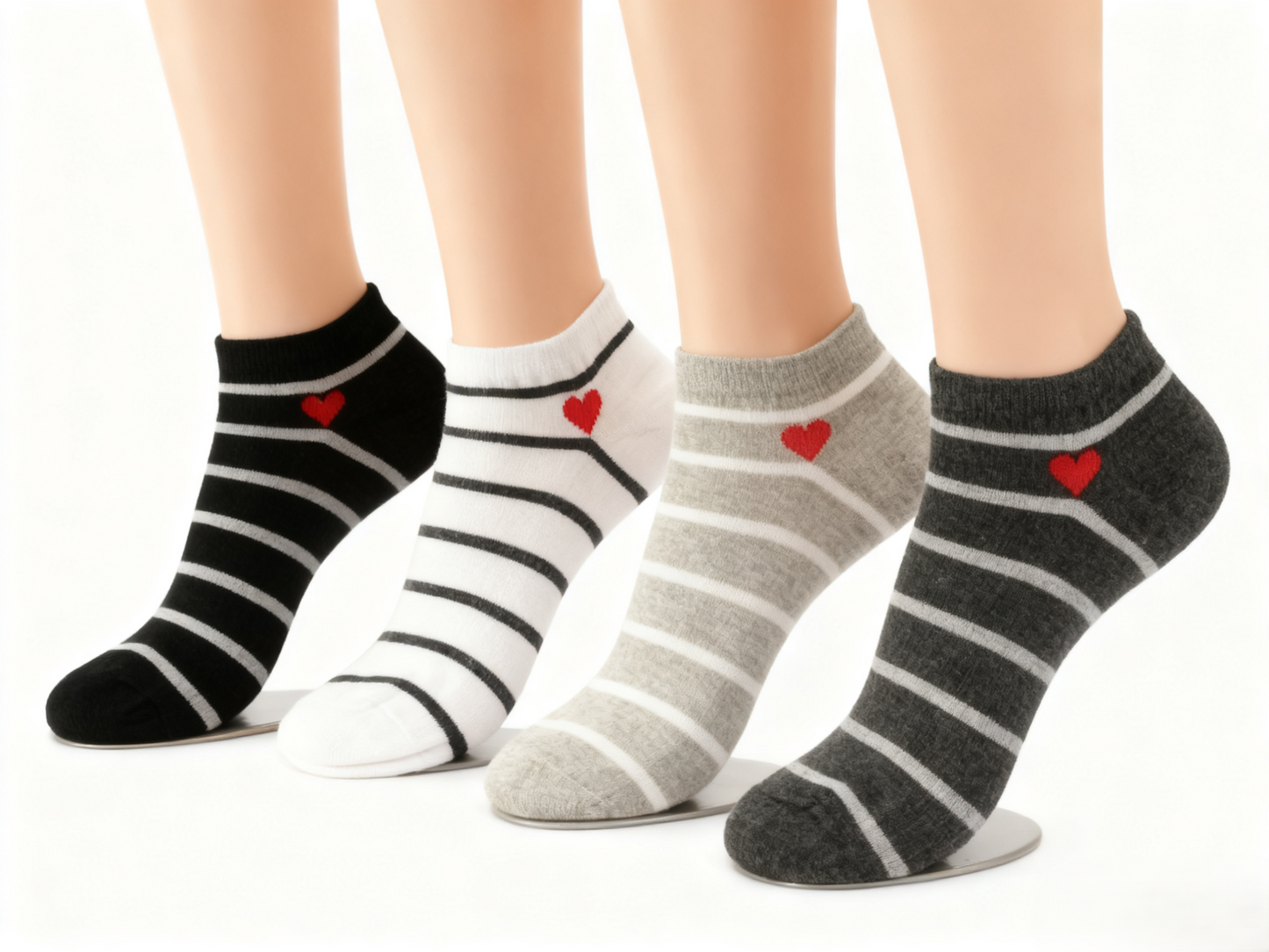 Women's Low-Cut Striped Ankle Socks with Heart Accent  1CTN