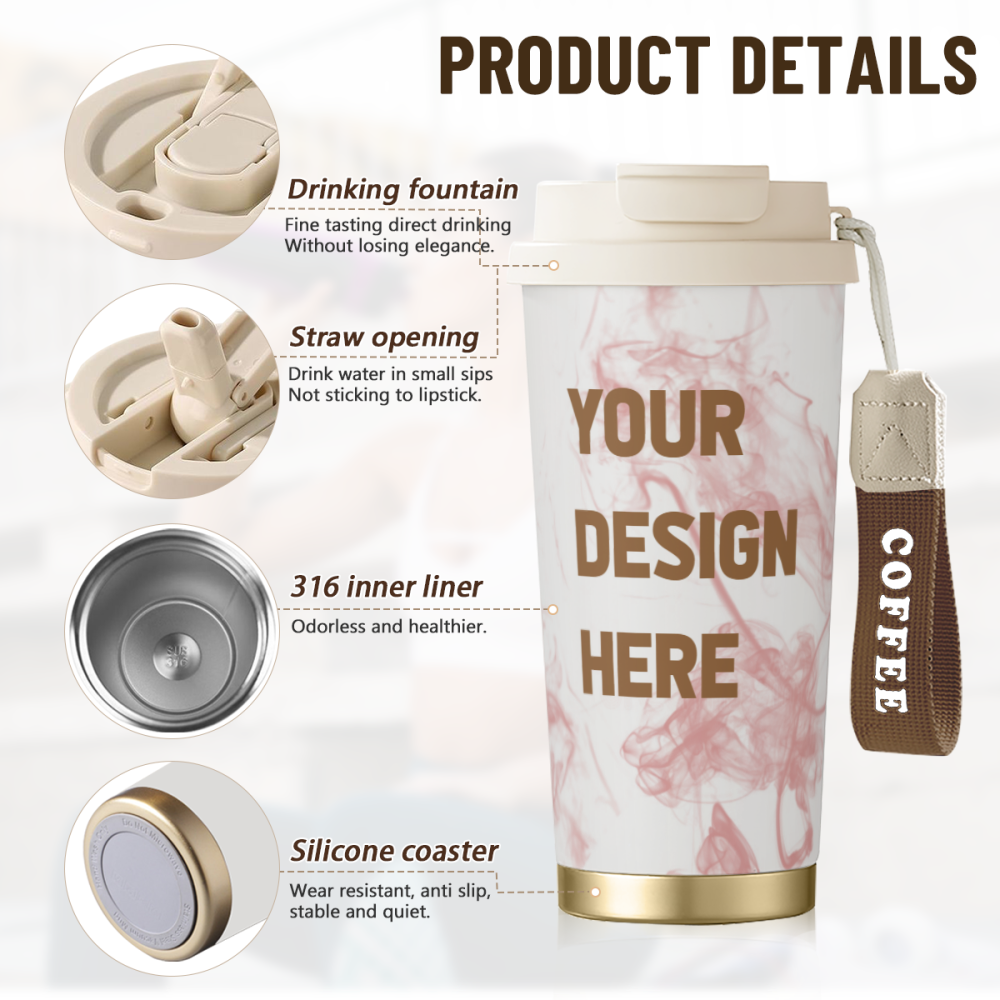Custom 16oz Double Wall Stainless Steel Travel Tumbler BPA-Free PP Lid