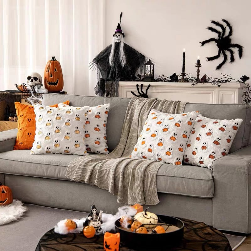 Ghost & Pumpkin Halloween Throw Pillow 18x18 – With Insert