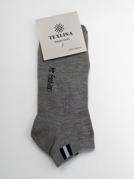 Texlina™ Men’s Performance Low-Cut Socks – Grey Mélange | Navy & White Accent Stripes