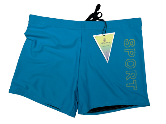 Texlina™ Men’s Sport Square-Cut Swim Trunks – Tropical Teal | Quick-Dry 4-Way Stretch