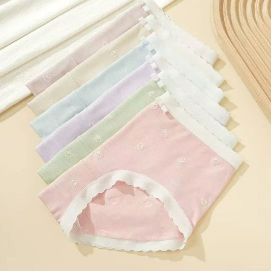 Texlina Women’s Soft Cotton Mid-Rise Briefs with Scalloped Trim – Pastel Comfort Series( 12 PCS/Pack)