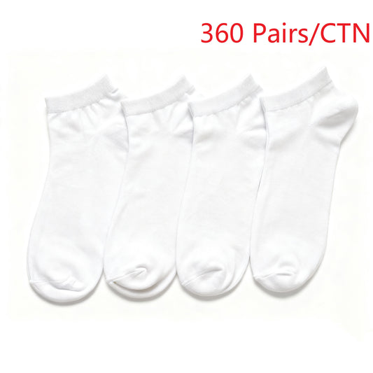 Men's White Low-Cut Ankle Sock Covered Yarn Elastic Fit