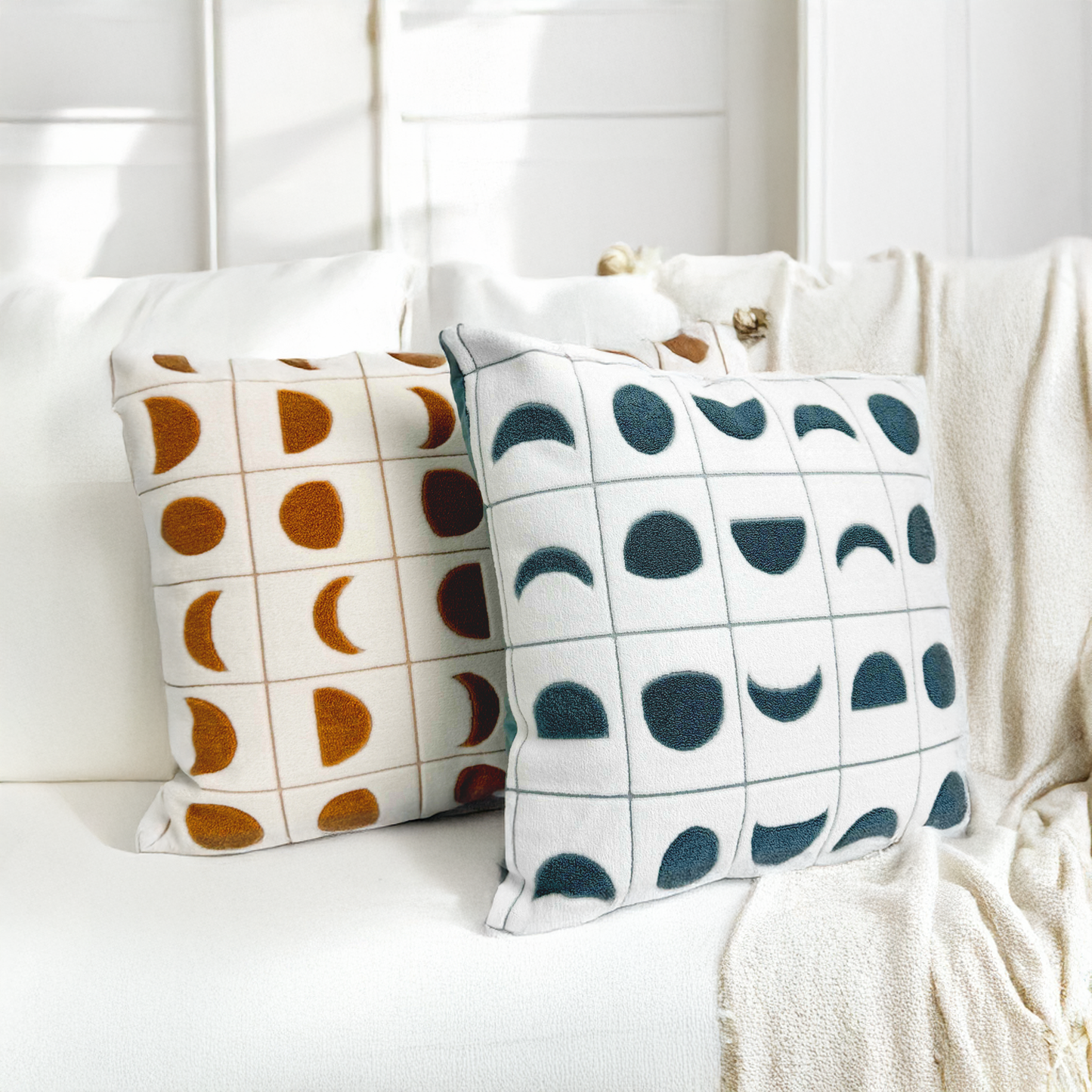 Fluffery Moon Phase Throw Pillow, Blue (18" x 18" / 45 x 45 cm)