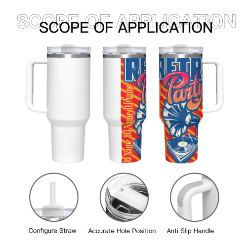 40oz Large Capacity Stainless Steel Tumbler with Handle - Car Cup / Ice Bucket Cup