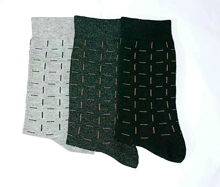 Men's Grid Pattern Crew Socks - Soft Elastic Fit Casual