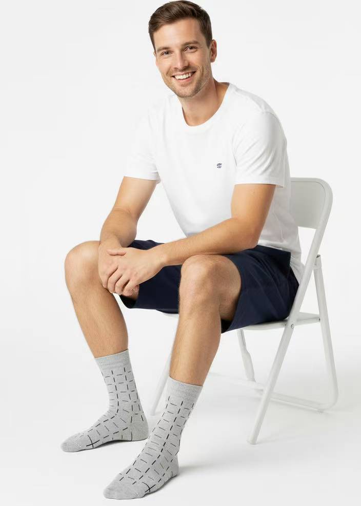 Men's Grid Pattern Crew Socks - Soft Elastic Fit Casual