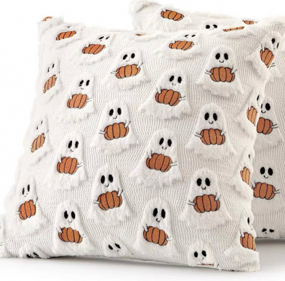 Ghost & Pumpkin Halloween Throw Pillow 18x18 – With Insert