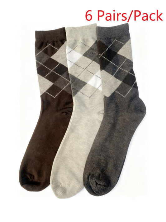 Men's Argyle Pattern Crew Socks - Soft Elastic Fit Casual